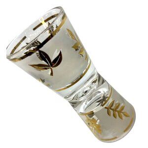 Pair Vintage "Golden Foliage" by Libbey Glass Company Gold Leaves Shot Glasses